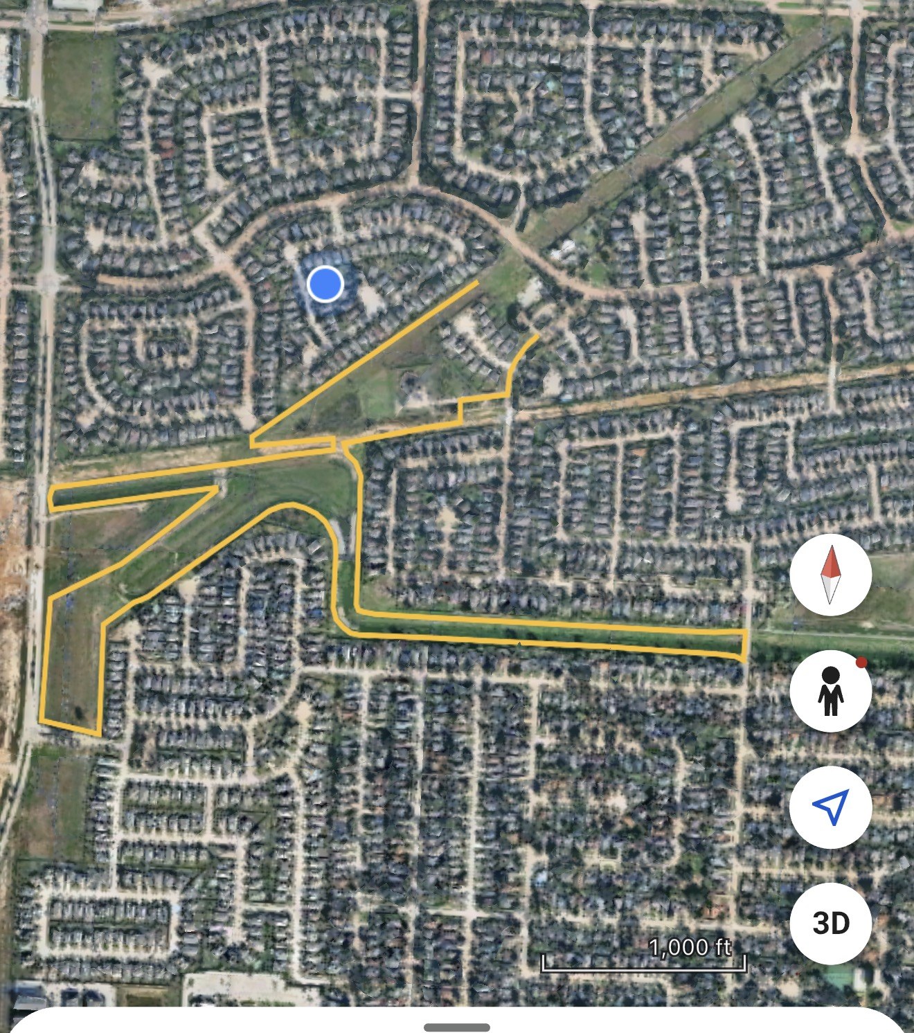 Aerial map of the Fall Family Fun Run route through Windstone Colony